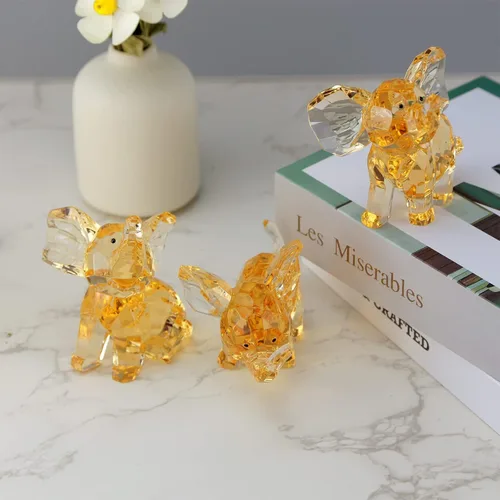 Vista 5 de Juego de 4 figuras acrílicas de elefante, colección ámbar transparente para madre y bebé elefante, adorno familiar, lindo animal, decoración