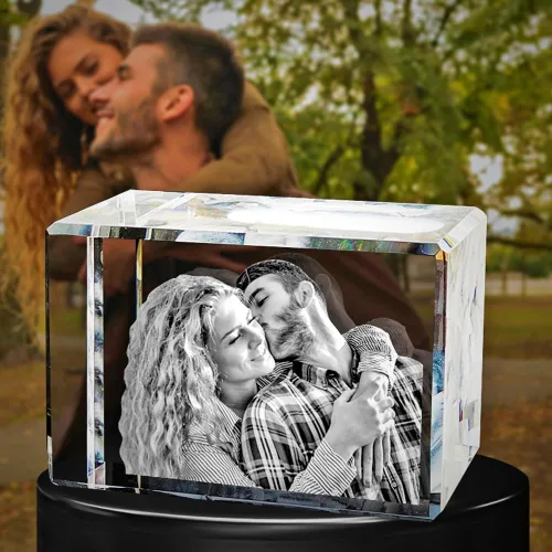 Vista 8 de Foto 3D personalizada grabada con láser en forma rectangular de cristal para cumpleaños, aniversario, regalos de boda, San Valentín, Navidad
