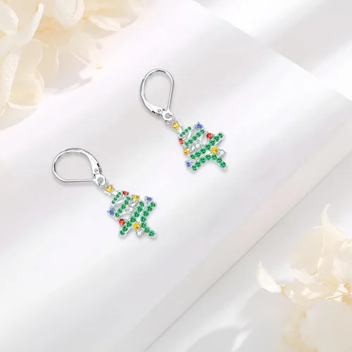 Vista 165 de Aretes colgantes de plata de ley con diseño de árbol de la vida, flor, abeja, animales, gato, colibrí, piedra lunar, turquesa, aretes con cierre