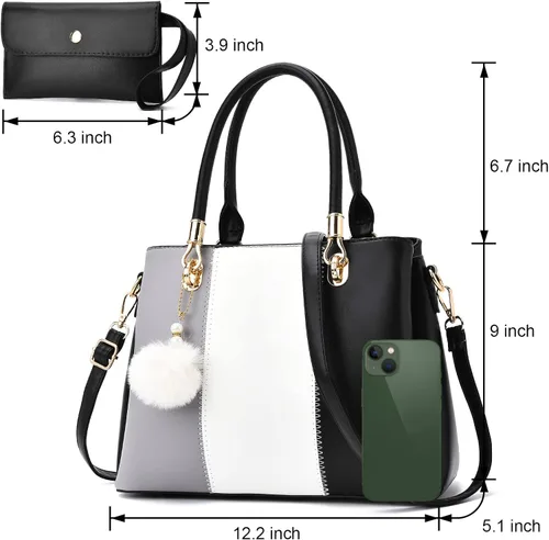 Vista 2 de Bolso de mano grande para mujer, bolso cruzado para mujer, costura de color, asa superior, bolso Hobo, 2 piezas