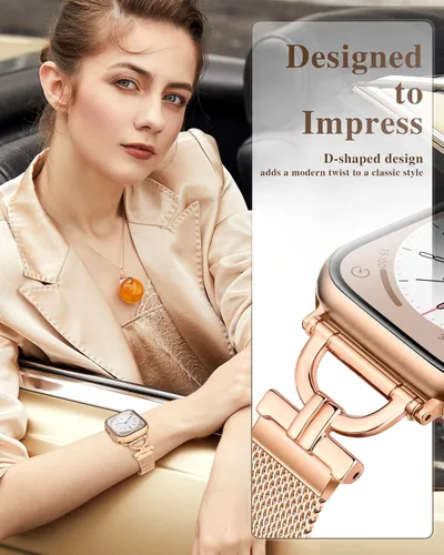 Vista 2 de Correas para Apple Watch para mujer de 1.575 pulgadas con funda protectora de pantalla, cierre magnético de acero inoxidable, correa para Apple Oro