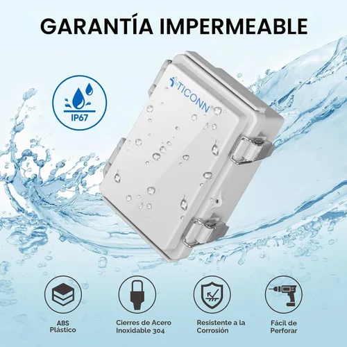 Vista 2 de TICONN - Caja de conexiones eléctricas impermeable IP67 con carcasa de plástico ABS con tapa con bisagras con placa de montaje, soportes de pared