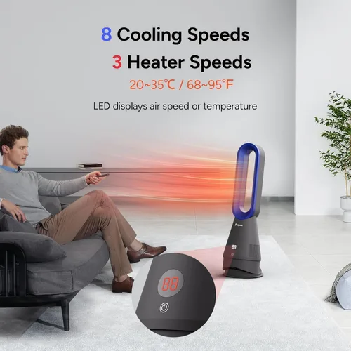 Vista 5 de Ventilador sin aspas Faryuan, ventilador de torre combinado de 25 pulgadas con calefacción, enfriamiento y filtro, oscilación de 80° con control