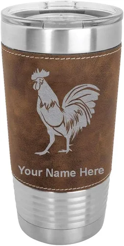 Vista 10 de LaserGram Vaso aislado al vacío de 20 onzas, gallo, grabado personalizado incluido (piel sintética, estilo béisbol)