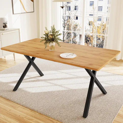 Vista 6 de HIPIHOM Mesa de comedor moderna de 63 pulgadas para 6 personas, mesa de cocina rectangular grande con patas en forma de X, muebles de comedor