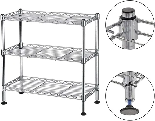 Vista 4 de Estantería de 3 niveles, estantería de alambre ajustable, estante de almacenamiento resistente, estante de esquina de metal para cocina, sala