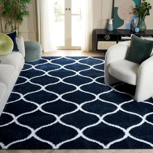 Vista 35 de SAFAVIEH Tahoe Shag Collection - Alfombra para pasillo, 2 x 9 pies, color beige y blanco, diseño de enrejado, no desprende pelusa y de fácil
