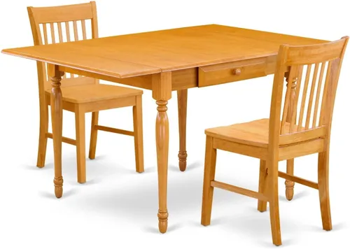 Vista 14 de East West Furniture MZNO3-BCH-W Juego de mesa de comedor de 3 piezas para espacios pequeños contiene una mesa de comedor rectangular con gotas y 2