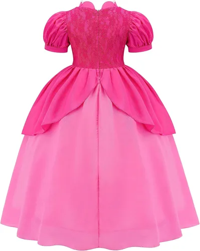 Vista 3 de Disfraz de princesa melocotón para niñas, cosplay, vestidos de princesa melocotón para niñas, vestido de fiesta