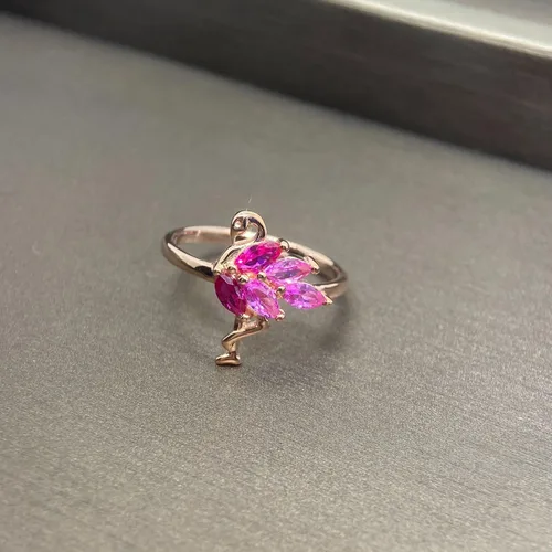 Vista 4 de Anillo de flamenco para mujeres, adolescentes y niñas, plata de ley 925, lindo animal, oro rosa, circonita cúbica, pájaro, flamencos, boda