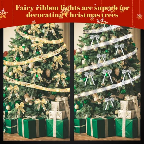 Vista 6 de Sherr 4 Piezas Luces de Cinta de Navidad de 79 pies Decoraciones de Árbol de Navidad 240 Luces LED Luces de Hadas Cinta de Navidad Funciona