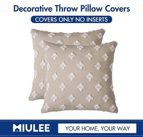 Vista 2 de MIULEE Juego de 2 fundas de almohada decorativas beige rombo, jacquard, juego de 2 rellenos de almohada de 18 x 18 pulgadas