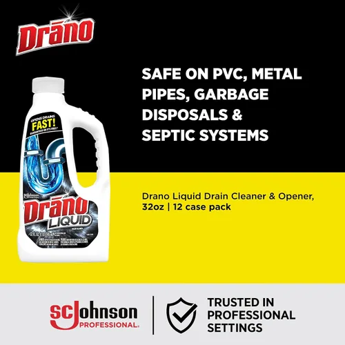 Vista 2 de Drano Removedor de obstrucciones líquido, transparente, 32 onzas líquidas, paquete de 12