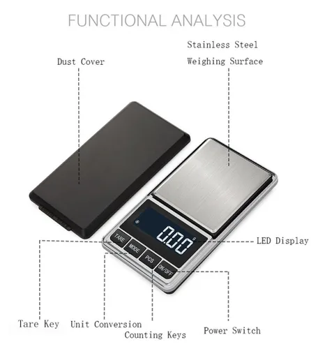 Vista 3 de Báscula digital de precisión de gramos, 7.05 oz x 0.00 oz, mini báscula de bolsillo portátil electrónica para joyería, básculas de tara con apagado
