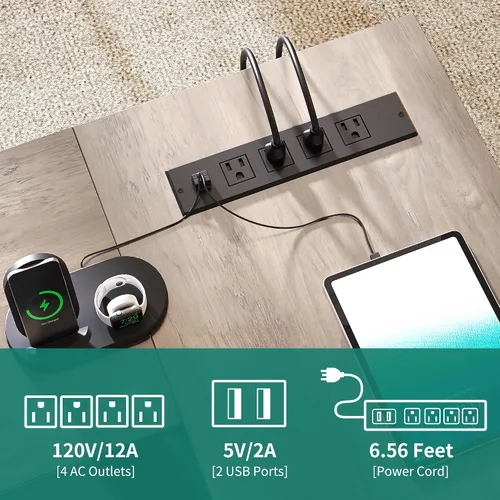 Vista 6 de YITAHOME Escritorio ejecutivo con tomas de corriente, escritorio en forma de L de 71 pulgadas con archivador, escritorio ejecutivo con cajones