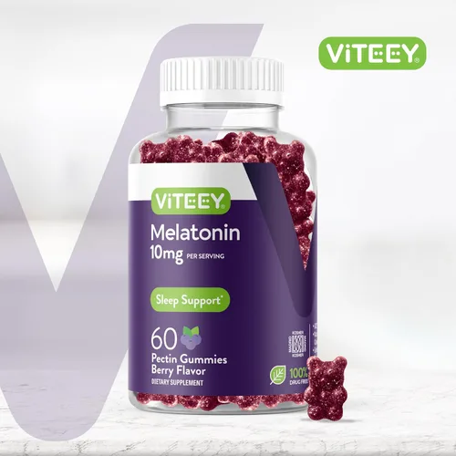 Vista 2 de Viteey Gomitas de melatonina de 10 mg – Gomitas para dormir para adultos, melatonina extra fuerte, veganas, sin OMG, sin gluten, 60