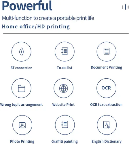 Vista 9 de Impresora térmica A4, 203dpi USB recargable pequeña impresora móvil Bluetooth con rollo de papel de 17.1 ft 8.268x1.181x0.472 in, compatible