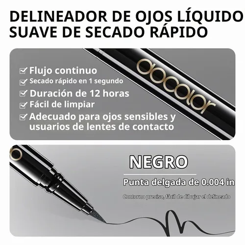 Vista 5 de Docolor - Lápiz delineador de ojos impermeable súper delgado y preciso, delineador líquido negro para todo el día, maquillaje profesional, lápiz