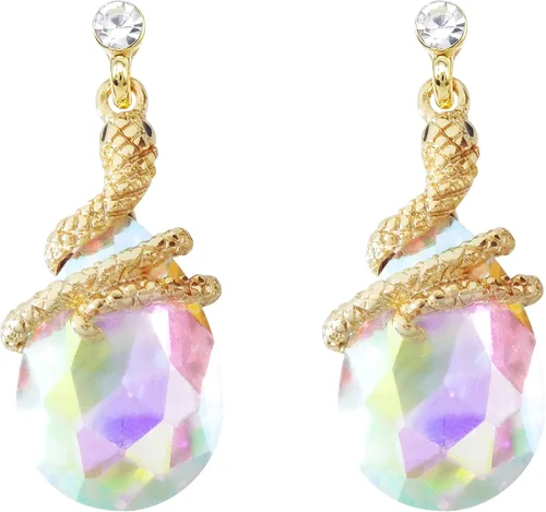 Vista 24 de Navachi Pendientes colgantes de gota de serpiente con forma de pera multicolor de cristal chapado en oro de 18 quilates Negro