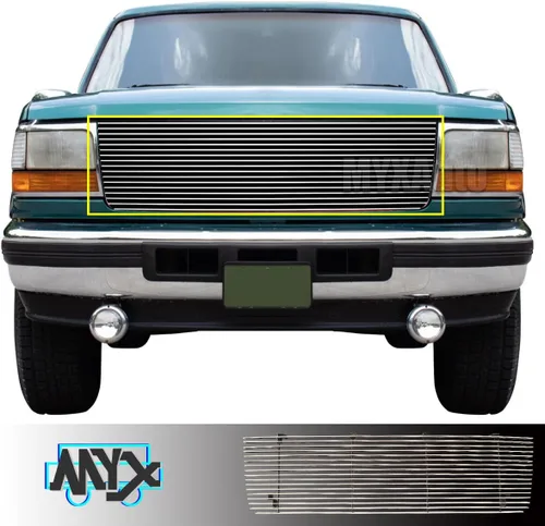 Vista 3 de Rejilla pulida delantera superior superior para Ford Bronco F-Series 1992-1997 Pickup F-150/F-250/F-350 Cromo Billet Grill Inserto de parrilla