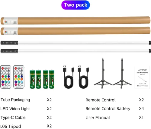 Vista 9 de LUXCEO Paquete de 2 barras de luz de tubo RGB (2.8 pies) con soporte, varilla de luz LED de video alimentada por batería para DJ y fotografía