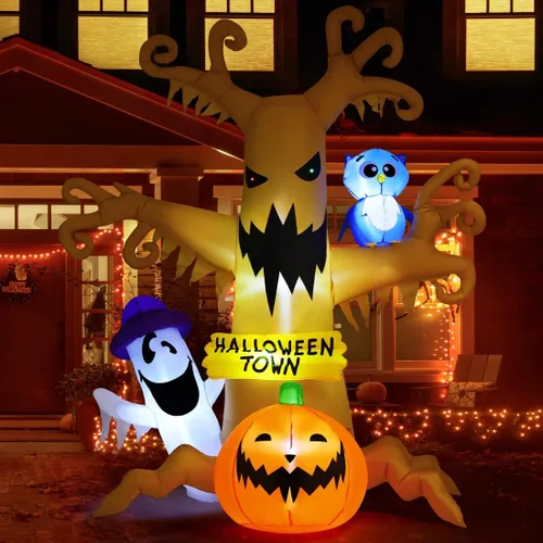 Vista 2 de GOOSH Árbol muerto inflable de Halloween de 8 pies para decoración al aire libre con fantasmas de búho y calabazas, decoraciones de patio inflables