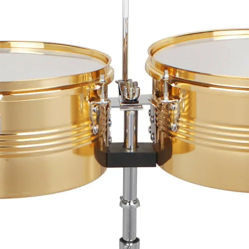 Vista 6 de Lykos Percussion - Juego de batería Timbales de 13 y 14 pulgadas con soporte y cencerro (dorado)