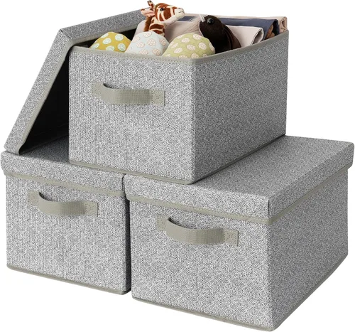 Vista 24 de GRANNY SAYS Cajas de tela con tapas, contenedores de almacenamiento con asas, contenedores de estante para organizar, cajas de almacenamiento extra