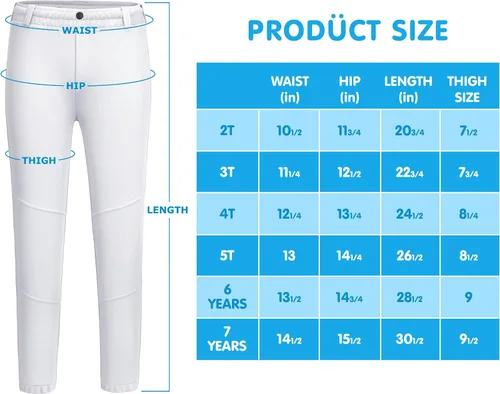 Vista 6 de Mivei Pantalones de béisbol para niños de 2 a 7 años, pantalones de béisbol para niños pequeños, pantalones de sóftbol con bolsillos UPF50+