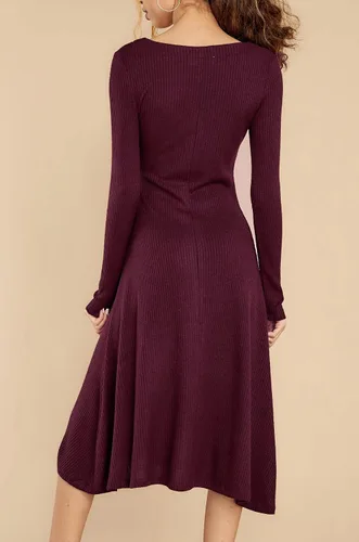 Vista 5 de R.Vivimos - Vestido midi de manga larga, de algodón, con cuello en V y abotonado, para el invierno, estilo casual, de punto
