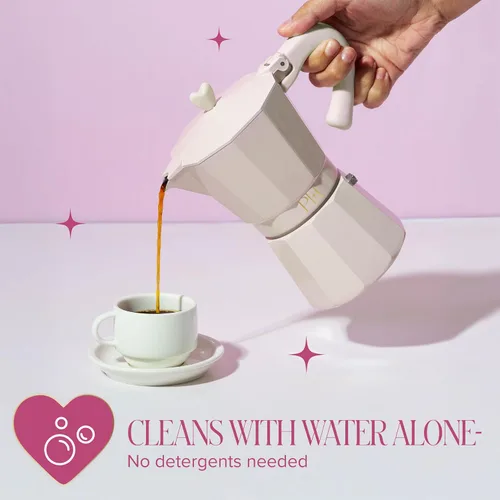 Vista 7 de Paris Hilton Cafetera de café y café para estufa, cafetera de estilo italiano y cubano con emblemática perilla de corazón, perfecta para expreso