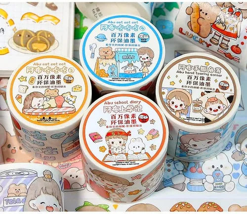 Vista 2 de Kawaii Art Washi Tape - Linda cinta adhesiva para escuela, suministros de oficina, estética, caricaturas, juego de cinta adhesiva decorativa