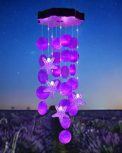 Vista 12 de Toodour Campanillas de viento solares para exteriores, conchas, regalos de luz para mamá, abuela, mujeres, esposa, niñas, luz móvil decorativa solar