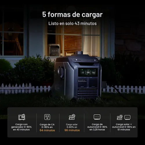 Vista 5 de EF ECOFLOW Estación de energía portátil DELTA 3 Max Plus, batería LiFePO4 de 2048 Wh, generador solar (panel solar opcional), salida máxima de 3000