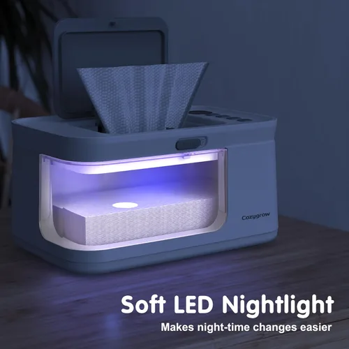 Vista 4 de Calentador de toallitas para bebés con luz LED y ventana de visión transparente, ajustable de 95 ℉ a 131 ℉, cable de enchufe de 4.9 ft