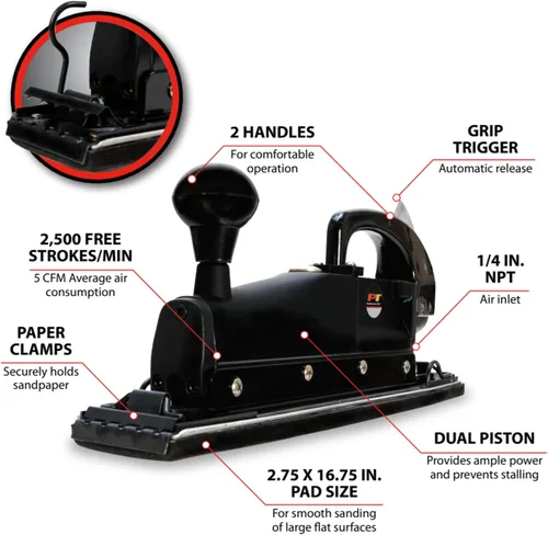 Vista 2 de Herramienta de rendimiento M574DB Lijadora de Línea Recta de Pistón Dual, Negro