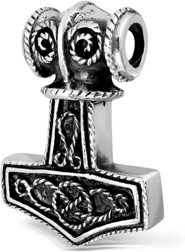Vista 3 de WithLoveSilver Colgante de plata de ley con amuleto de guerrero nórdico y martillo de Thor Mjolnir, Plata esterlina