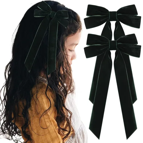 Vista 15 de 2 piezas de broches de cinta de terciopelo con lazos de pelo marrones, broches grandes de cocodrilo de otoño, accesorios para el cabello