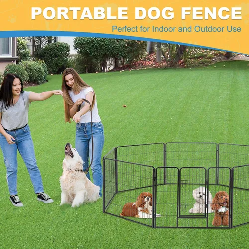 Vista 5 de Corralito para perros para interiores, corralito de juego para cachorros para interiores y exteriores, valla de metal de 8 paneles con puertas
