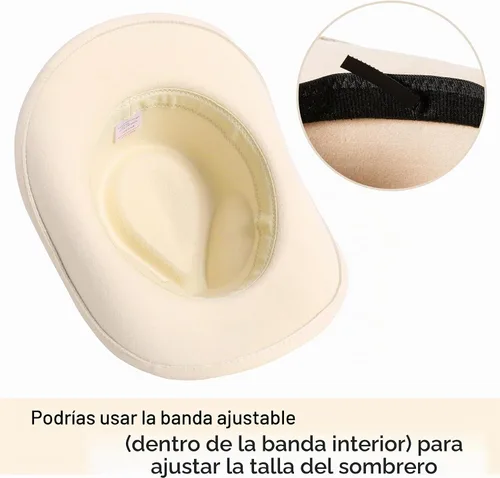 Vista 4 de Jastore Sombrero de vaquero occidental para niños y niñas, clásico vaquero con cinturón de hebilla Beige