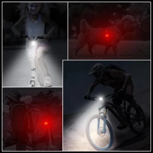 Vista 7 de 2 luces para bicicleta, luces delanteras y traseras, juego de luces de bicicleta recargables por USB, 6+12 modos, luces impermeables IPX4