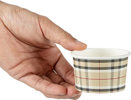 Vista 13 de Restaurantware Coppetta - Vasos de postre de 3 onzas, 50 tazas desechables para helado, tapas se venden por separado, cuencos de papel a cuadros