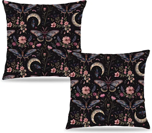Vista 40 de Fundas de Almohada Gótica de Polilla y Mariposa 18x18, Fundas de Almohada Celestial de Luna de Academia Oscura para Sofá, Decoración Gótica