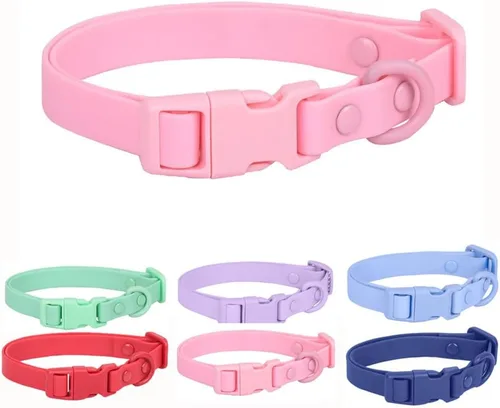 Vista 8 de Collar de silicona negra para perros, collares de goma de PVC de plástico impermeable, lavable con hebilla de liberación rápida, collares