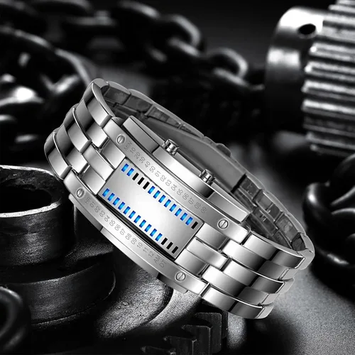 Vista 3 de Gosasa Relojes de pulsera para hombre, reloj digital LED de moda, clásico, impermeable, acero inoxidable, color negro