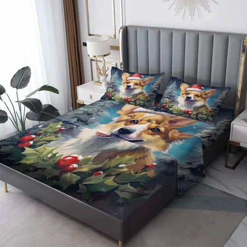 Vista 7 de Sábanas para perros tamaño individual – Sábanas y fundas de almohada de copo de nieve – 100% microfibra, estampado de alta cantidad de hilos, sábana