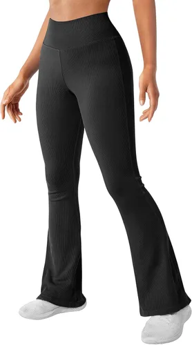 Vista 2 de XIAOBU Leggings de corte de bota para mujer, cintura alta, elásticos, ajustados, acampanados, pantalones de yoga, lisos, acanalados, sin costuras