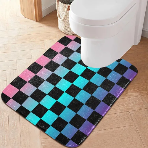 Vista 21 de Tapete de baño a cuadros de tablero de ajedrez, suave, absorbente, lavable, tapete de baño para piso de baño, tapete de baño antideslizante