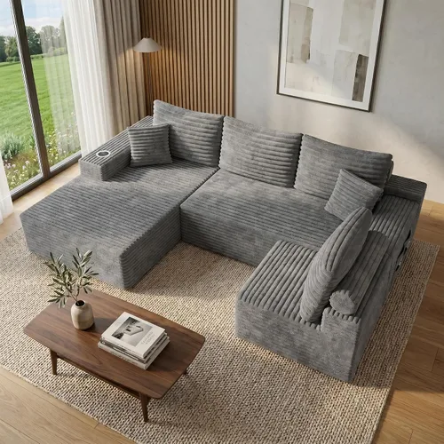 Vista 22 de Sofás seccionales de nube de gran tamaño para sala de estar, sofá modular de 7 plazas en forma de U de 122 pulgadas con diván, asiento profundo