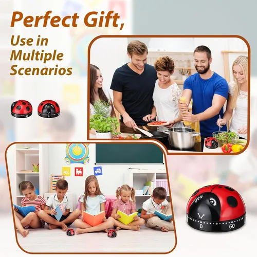 Vista 4 de 4 temporizadores de cocina de mariquita para cocinar mariquita linda cocinar temporizador mecánico de 60 minutos, reloj despertador de cocina rojo